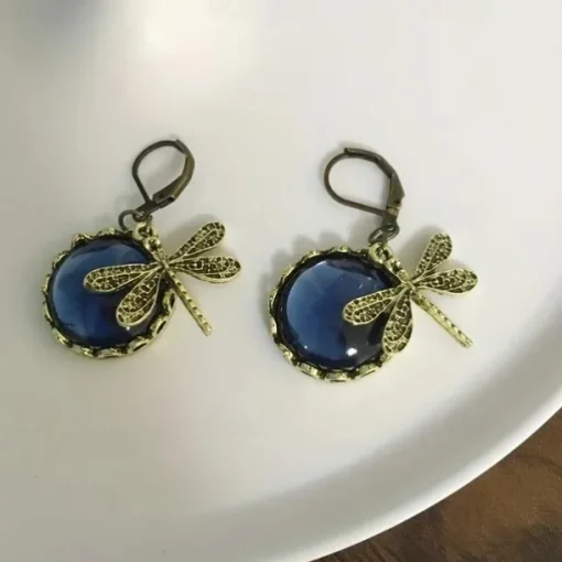 1 Pair Vintage Dragonfly Green Crystal Dangle Earrings, Boho Earrings, Jewelry Packs, Mother's Day Gifts, Birthday Gifts, Holiday Gifts, Woman Girl Gifts, Party Favors