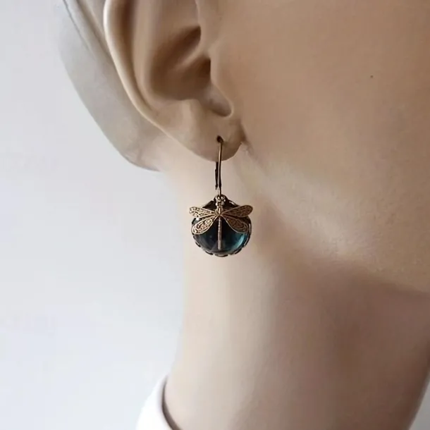 1 Pair Vintage Dragonfly Green Crystal Dangle Earrings, Boho Earrings, Jewelry Packs, Mother's Day Gifts, Birthday Gifts, Holiday Gifts, Woman Girl Gifts, Party Favors
