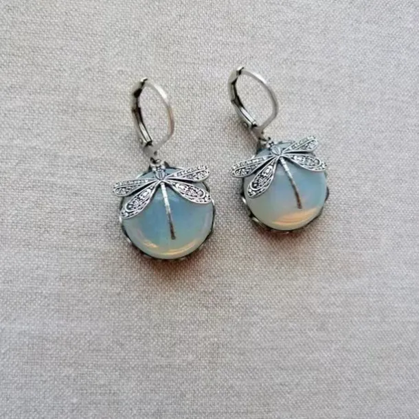 1 Pair Vintage Dragonfly Green Crystal Dangle Earrings, Boho Earrings, Jewelry Packs, Mother's Day Gifts, Birthday Gifts, Holiday Gifts, Woman Girl Gifts, Party Favors