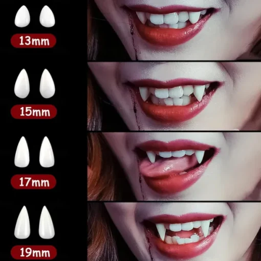 4 Pairs Halloween Vampire Teeth 4 Sizes Custom Fangs Vampire Teeth with 1 Tube Teeth Pellets Adhesive for Cosplay Party Props Halloween Party Fangs Fake Dentures