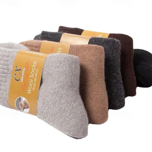 5 pairs of super thick wool socks winter men and women warm wool socks thickened plus velvet towel socks solid color terry socks