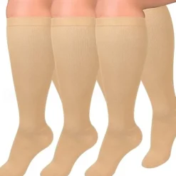 3 Pairs Plus Size Compression Socks for Women & Men, 15-20mmHg Extra Wide Calf Knee High Stockings for Circulation Support