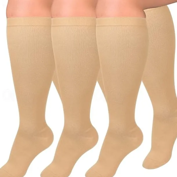 3 Pairs Plus Size Compression Socks for Women & Men, 15-20mmHg Extra Wide Calf Knee High Stockings for Circulation Support