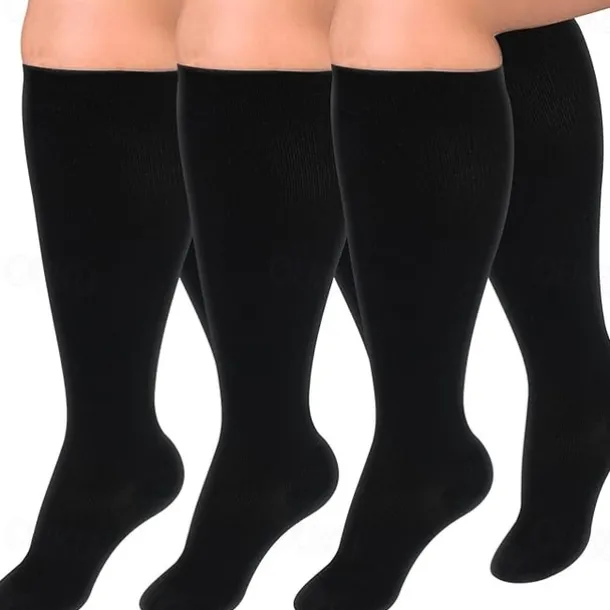 3 Pairs Plus Size Compression Socks for Women & Men, 15-20mmHg Extra Wide Calf Knee High Stockings for Circulation Support