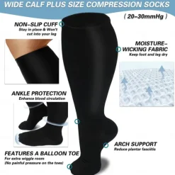 3 Pairs Plus Size Compression Socks for Women & Men, 15-20mmHg Extra Wide Calf Knee High Stockings for Circulation Support