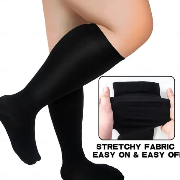 3 Pairs Plus Size Compression Socks for Women & Men, 15-20mmHg Extra Wide Calf Knee High Stockings for Circulation Support