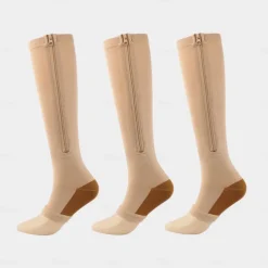 3 Pairs Zipper Compression Socks, 15-20mmHg Neuropathy Socks Bunion Socks Toeless Opened Toe Compression Stockings for Men Women，Suit for Running,Nurse,Travel,Cycling,Athletic