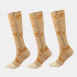 3 Pairs Zipper Compression Socks, 15-20mmHg Neuropathy Socks Bunion Socks Toeless Opened Toe Compression Stockings for Men Women，Suit for Running,Nurse,Travel,Cycling,Athletic