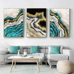 1 Panel Abstract Prints/Posters Luxury Pink Blue Gold Wall Art Modern Picture Home Decor Wall Hanging Gift Rolled Canvas Unframed Unstretched