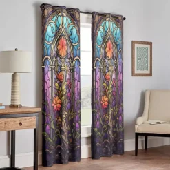 2 Panels 100% Blackout Curtain Stained Glass Pattern Curtain Drapes For Living Room Bedroom Kitchen Window Treatments Thermal Insulated Room Darkening