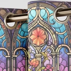 2 Panels 100% Blackout Curtain Stained Glass Pattern Curtain Drapes For Living Room Bedroom Kitchen Window Treatments Thermal Insulated Room Darkening