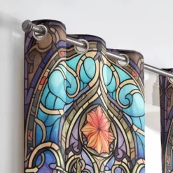 2 Panels 100% Blackout Curtain Stained Glass Pattern Curtain Drapes For Living Room Bedroom Kitchen Window Treatments Thermal Insulated Room Darkening