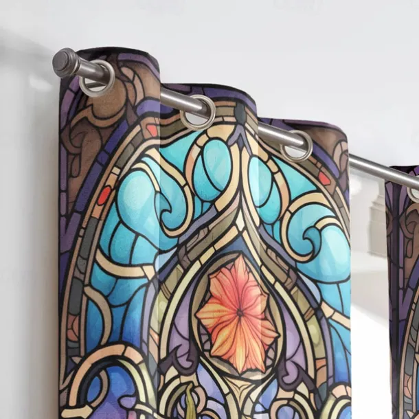 2 Panels 100% Blackout Curtain Stained Glass Pattern Curtain Drapes For Living Room Bedroom Kitchen Window Treatments Thermal Insulated Room Darkening