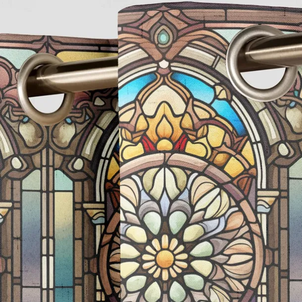 2 Panels 100% Blackout Curtain Stained Glass Pattern Curtain Drapes For Living Room Bedroom Kitchen Window Treatments Thermal Insulated Room Darkening
