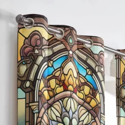2 Panels 100% Blackout Curtain Stained Glass Pattern Curtain Drapes For Living Room Bedroom Kitchen Window Treatments Thermal Insulated Room Darkening
