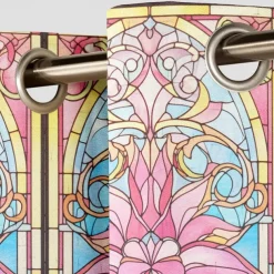 2 Panels 100% Blackout Curtain Stained Glass Pattern Curtain Drapes For Living Room Bedroom Kitchen Window Treatments Thermal Insulated Room Darkening