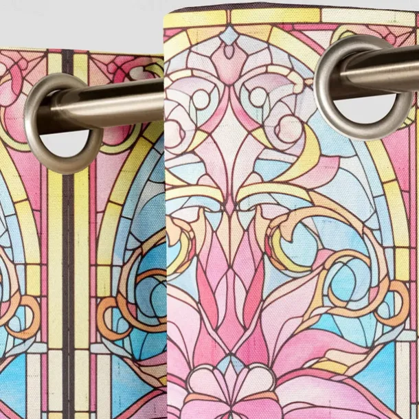 2 Panels 100% Blackout Curtain Stained Glass Pattern Curtain Drapes For Living Room Bedroom Kitchen Window Treatments Thermal Insulated Room Darkening