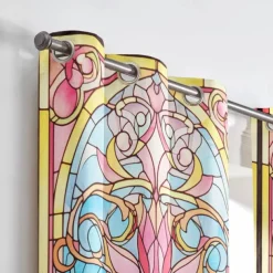 2 Panels 100% Blackout Curtain Stained Glass Pattern Curtain Drapes For Living Room Bedroom Kitchen Window Treatments Thermal Insulated Room Darkening