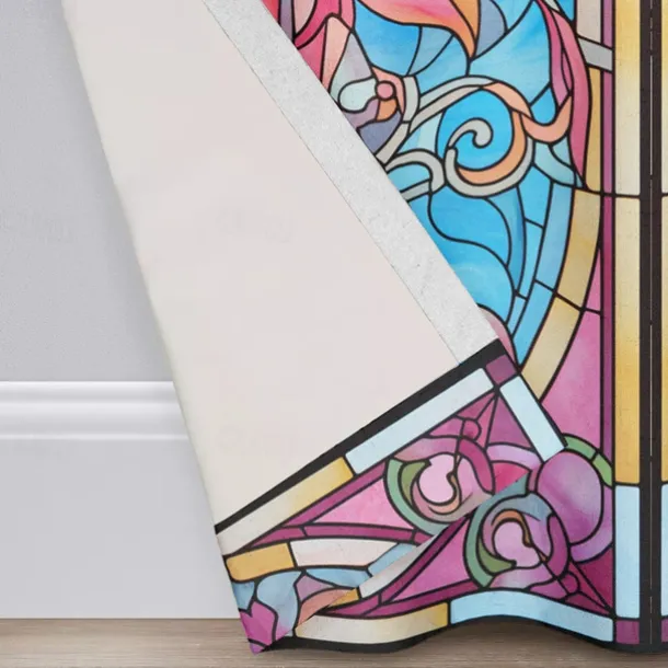 2 Panels 100% Blackout Curtain Stained Glass Pattern Curtain Drapes For Living Room Bedroom Kitchen Window Treatments Thermal Insulated Room Darkening