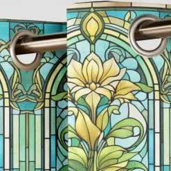 2 Panels 100% Blackout Curtain Stained Glass Pattern Curtain Drapes For Living Room Bedroom Kitchen Window Treatments Thermal Insulated Room Darkening