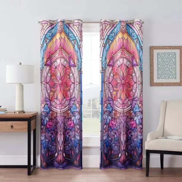 2 Panels 100% Blackout Curtain Stained Glass Pattern Curtain Drapes For Living Room Bedroom Kitchen Window Treatments Thermal Insulated Room Darkening