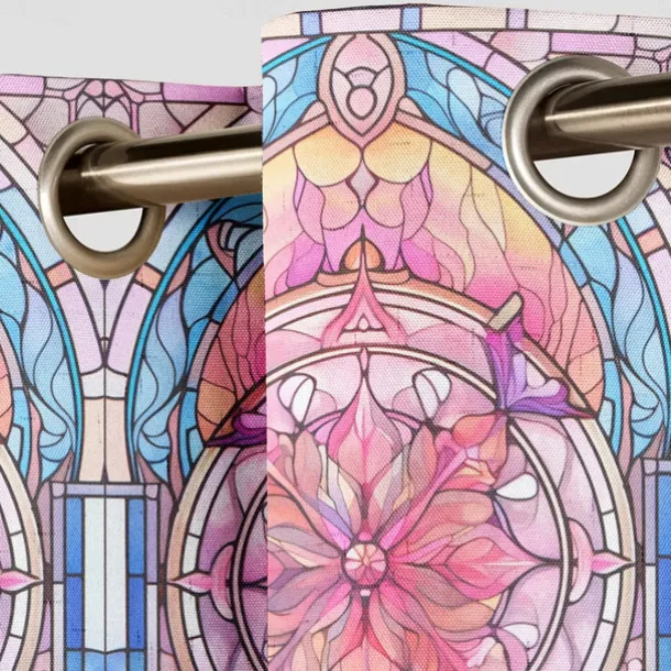 2 Panels 100% Blackout Curtain Stained Glass Pattern Curtain Drapes For Living Room Bedroom Kitchen Window Treatments Thermal Insulated Room Darkening