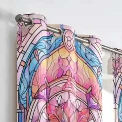 2 Panels 100% Blackout Curtain Stained Glass Pattern Curtain Drapes For Living Room Bedroom Kitchen Window Treatments Thermal Insulated Room Darkening