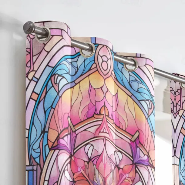 2 Panels 100% Blackout Curtain Stained Glass Pattern Curtain Drapes For Living Room Bedroom Kitchen Window Treatments Thermal Insulated Room Darkening