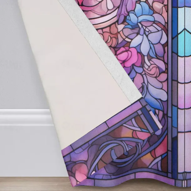2 Panels 100% Blackout Curtain Stained Glass Pattern Curtain Drapes For Living Room Bedroom Kitchen Window Treatments Thermal Insulated Room Darkening