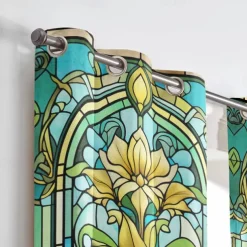 2 Panels 100% Blackout Curtain Stained Glass Pattern Curtain Drapes For Living Room Bedroom Kitchen Window Treatments Thermal Insulated Room Darkening