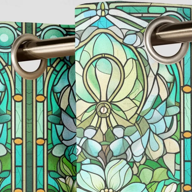 2 Panels 100% Blackout Curtain Stained Glass Pattern Curtain Drapes For Living Room Bedroom Kitchen Window Treatments Thermal Insulated Room Darkening