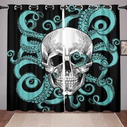 2 Panels Blackout Curtains Skull Printed Thermal Insulated Curtains for Bedroom Living Room Geometric Grommet Window Drapes Curtain Drapes