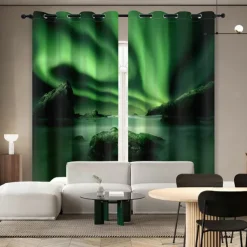 2 Panels Curtain Drapes Blackout Curtain For Living Room Bedroom Kitchen Aurora Northern Light Window Treatments Thermal Insulated Room Darkening