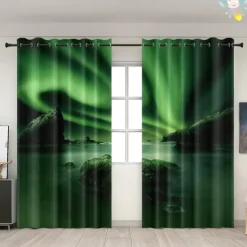 2 Panels Curtain Drapes Blackout Curtain For Living Room Bedroom Kitchen Aurora Northern Light Window Treatments Thermal Insulated Room Darkening