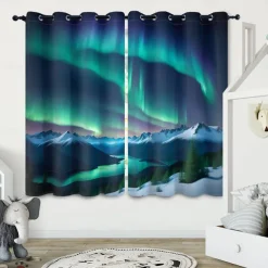 2 Panels Curtain Drapes Blackout Curtain For Living Room Bedroom Kitchen Aurora Northern Light Window Treatments Thermal Insulated Room Darkening