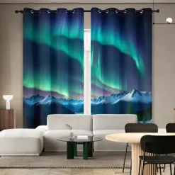 2 Panels Curtain Drapes Blackout Curtain For Living Room Bedroom Kitchen Aurora Northern Light Window Treatments Thermal Insulated Room Darkening