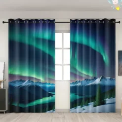 2 Panels Curtain Drapes Blackout Curtain For Living Room Bedroom Kitchen Aurora Northern Light Window Treatments Thermal Insulated Room Darkening