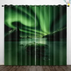 2 Panels Curtain Drapes Blackout Curtain For Living Room Bedroom Kitchen Aurora Northern Light Window Treatments Thermal Insulated Room Darkening