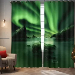 2 Panels Curtain Drapes Blackout Curtain For Living Room Bedroom Kitchen Aurora Northern Light Window Treatments Thermal Insulated Room Darkening