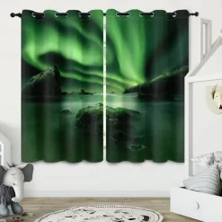 2 Panels Curtain Drapes Blackout Curtain For Living Room Bedroom Kitchen Aurora Northern Light Window Treatments Thermal Insulated Room Darkening