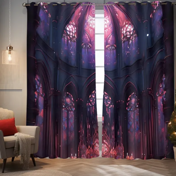 2 Panels Curtain Drapes Blackout Curtain For Living Room Bedroom Kitchen Indoor Stained Glass Window Treatments Thermal Insulated Room Darkening