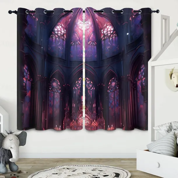 2 Panels Curtain Drapes Blackout Curtain For Living Room Bedroom Kitchen Indoor Stained Glass Window Treatments Thermal Insulated Room Darkening