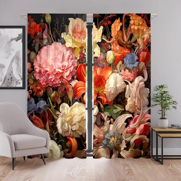 2 Panels Curtains For Living Room Bedroom, Flowers Curtain Drapes for Bedroom Door Kitchen Window Treatments Thermal Insulated Room Darkening