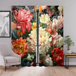 2 Panels Curtains For Living Room Bedroom, Flowers Curtain Drapes for Bedroom Door Kitchen Window Treatments Thermal Insulated Room Darkening