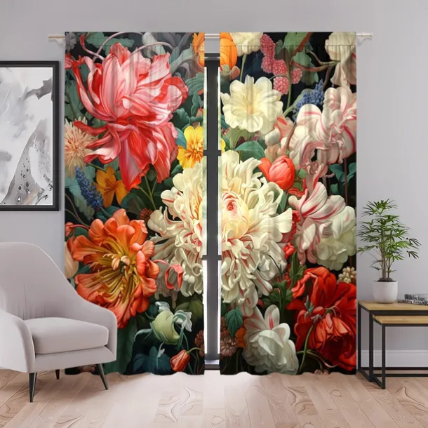 2 Panels Curtains For Living Room Bedroom, Flowers Curtain Drapes for Bedroom Door Kitchen Window Treatments Thermal Insulated Room Darkening