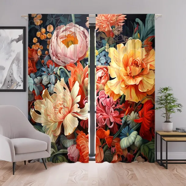 2 Panels Curtains For Living Room Bedroom, Flowers Curtain Drapes for Bedroom Door Kitchen Window Treatments Thermal Insulated Room Darkening