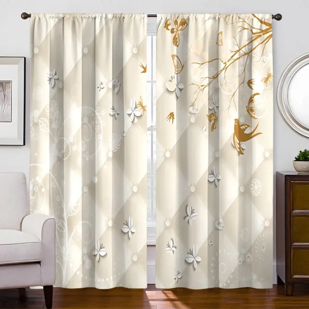2 Panels Golden Roses Curtain Drapes Blackout Curtain For Living Room Bedroom Kitchen Window Treatments Thermal Insulated Room Darkening