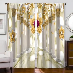 2 Panels Golden Roses Curtain Drapes Blackout Curtain For Living Room Bedroom Kitchen Window Treatments Thermal Insulated Room Darkening