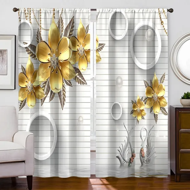 2 Panels Golden Roses Curtain Drapes Blackout Curtain For Living Room Bedroom Kitchen Window Treatments Thermal Insulated Room Darkening