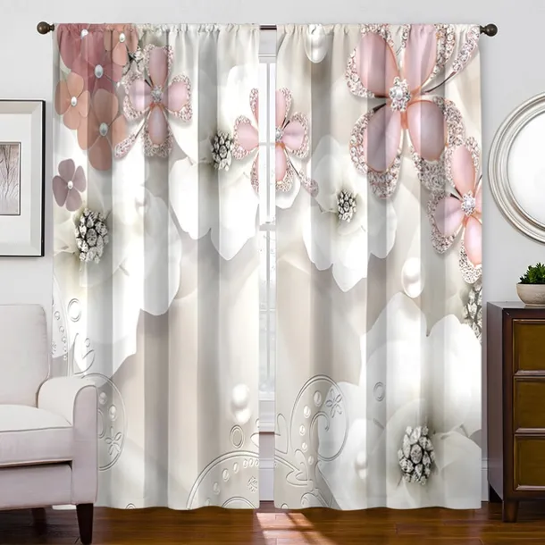 2 Panels Golden Roses Curtain Drapes Blackout Curtain For Living Room Bedroom Kitchen Window Treatments Thermal Insulated Room Darkening